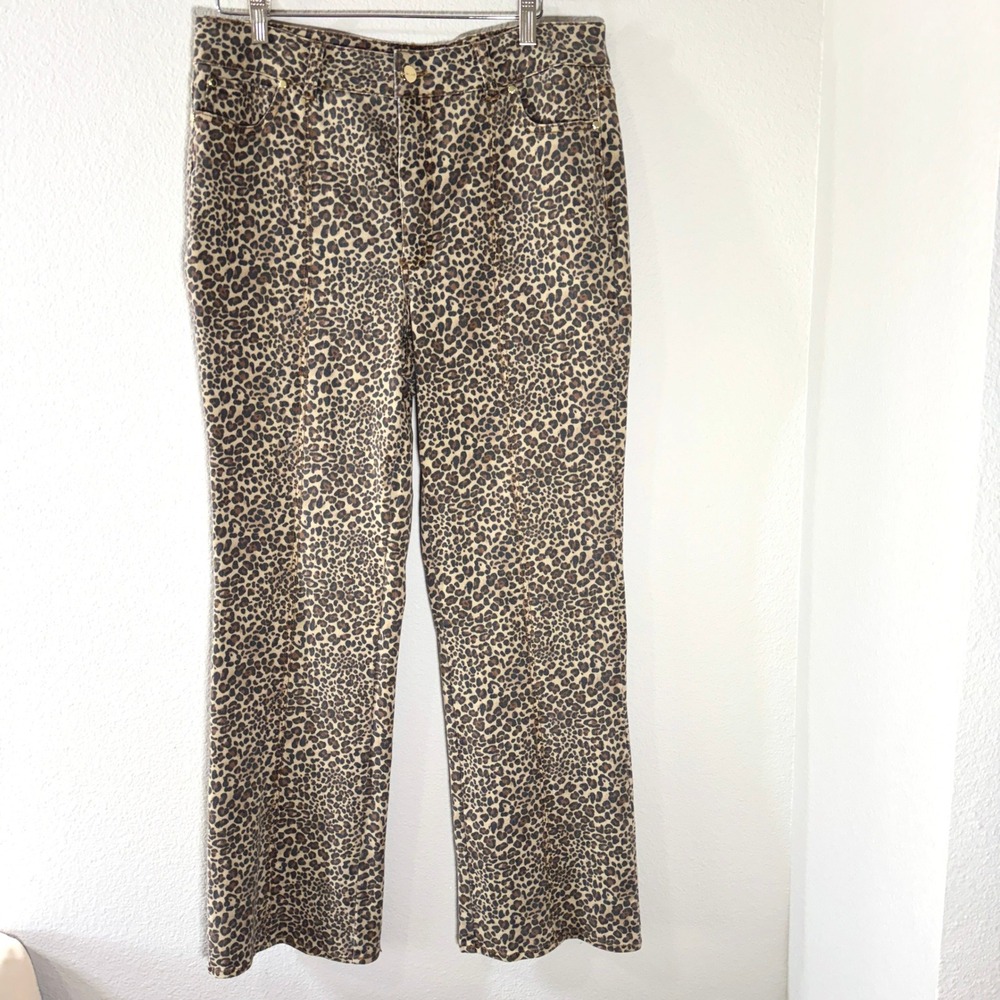 Cache Animal Print Straight Leg Jeans Women 30 Brown Leopard Y2K Gold Chain EUC